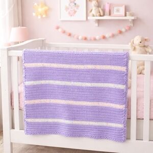 Handmade Crocheted Purple Lavender Speckled Striped Baby Blanket / Throw  New